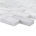 East Hampton brick marble mosaic white marble subway tiles with subtle gray veining and polished smooth finish