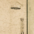 East Hampton Brick Marble Mosaic white marble brick mosaic with a chrome circular showerhead