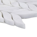 White marble leaf-shaped mosaic tiles in a woven pattern for east hampton willow leaf marble mosaic product