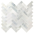 East Hampton Harbour View herringbone marble mosaic white tile with subtle gray veining and a herringbone pattern