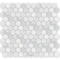 East Hampton hexagon marble mosaic tile featuring white hexagonal shapes with subtle gray veining for elegant surfaces