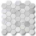White hexagonal marble mosaic tiles with subtle gray veining for elegant wall and floor designs east hampton large hexagon