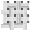 East Hampton lattice marble mosaic tile features a white and black marble basketweave pattern for elegant flooring