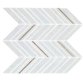 East Hampton marble chevron mosaic with white marble tile and gold metallic accent stripes in a chevron pattern