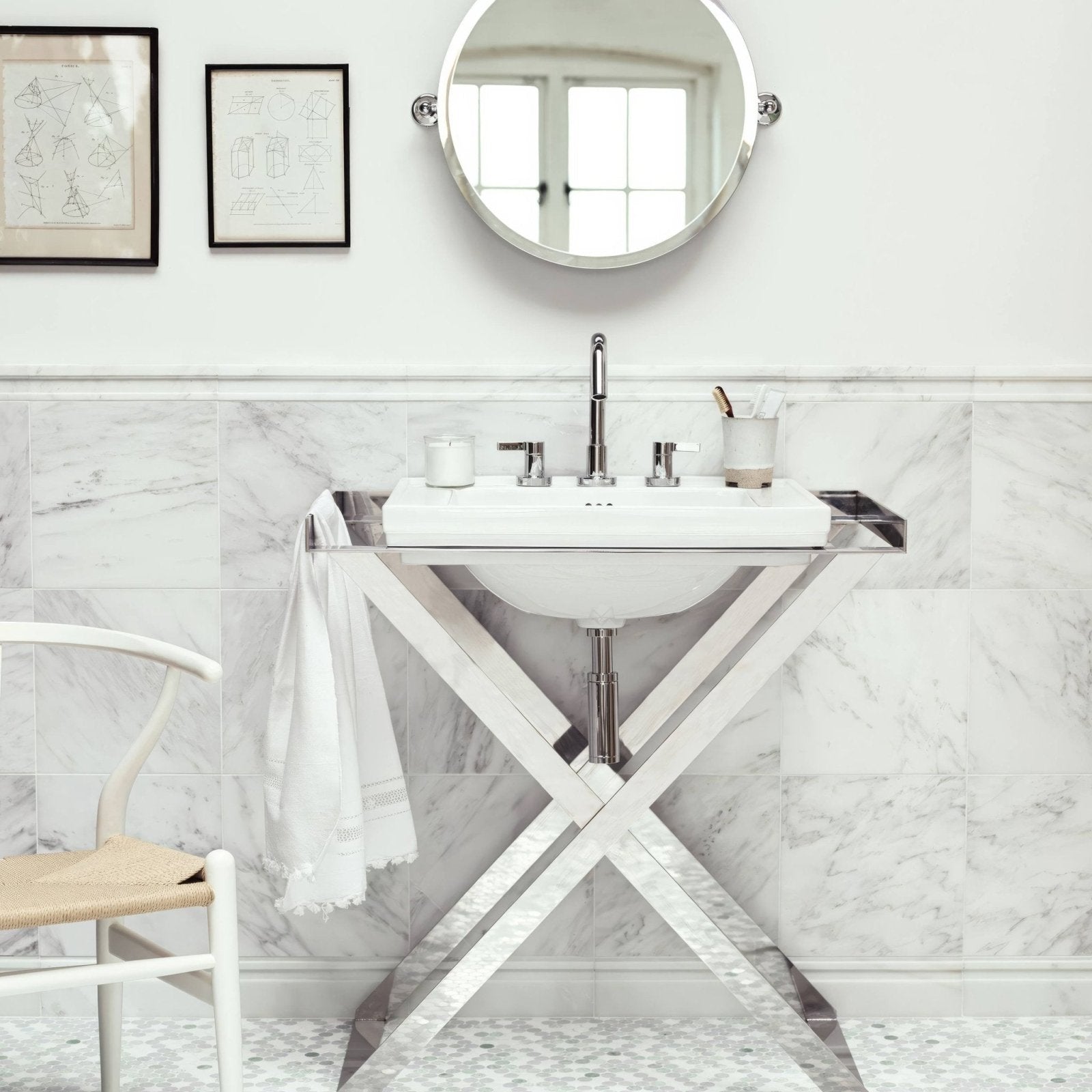 East Hampton Marble Deco Skirting white marble skirting with a sink and chrome tap