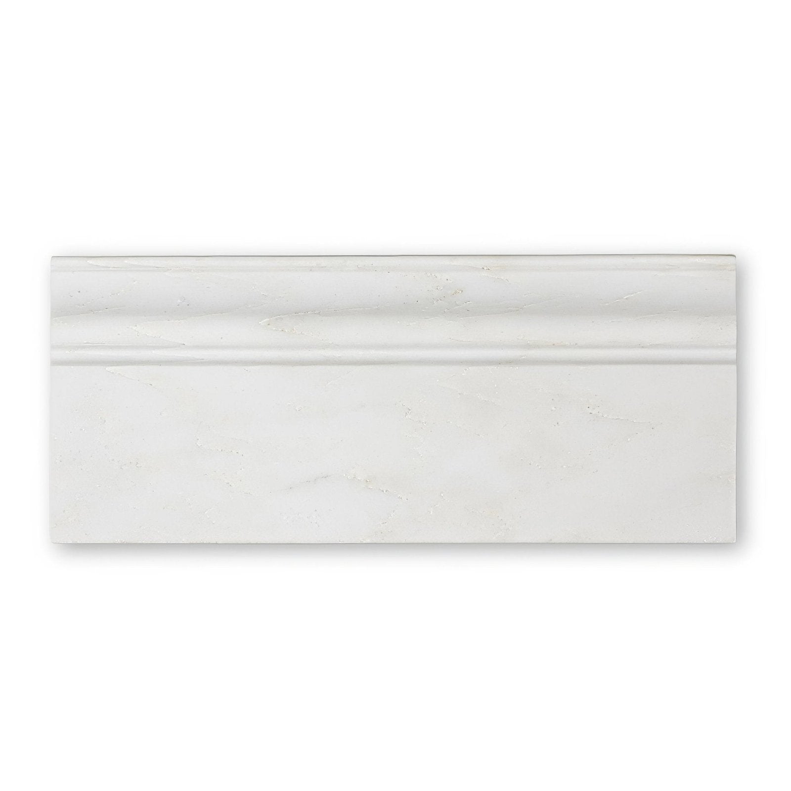 White rectangular east hampton marble skirting tile with subtle veining and a classic elegant profile