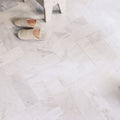 East Hampton Marble Tile 10x30cm white marble tiles with beige suede mules