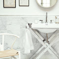 East Hampton Marble Tile 15x15cm white marble tiles with a sink on an x-shaped stand