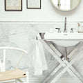 East Hampton Marble Tile 30x30cm white marble tiles with a sink on an x-shaped stand