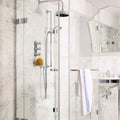 East hampton marble tile 30x60cm with chrome finished showerhead featuring a sleek rounded design and black interior