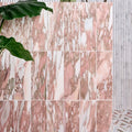 Pink and white east java flamingo marble honed brick tiles with a glossy marble effect finish