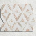 East java flamingo marble temple mosaic geometric tile panel with interlocking white and blush pink marble triangles