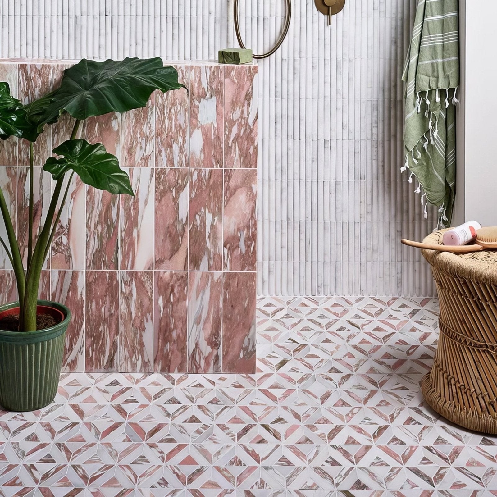 East Java Flamingo Marble temple mosaic glossy rectangular wall tiles with pink and white marble pattern