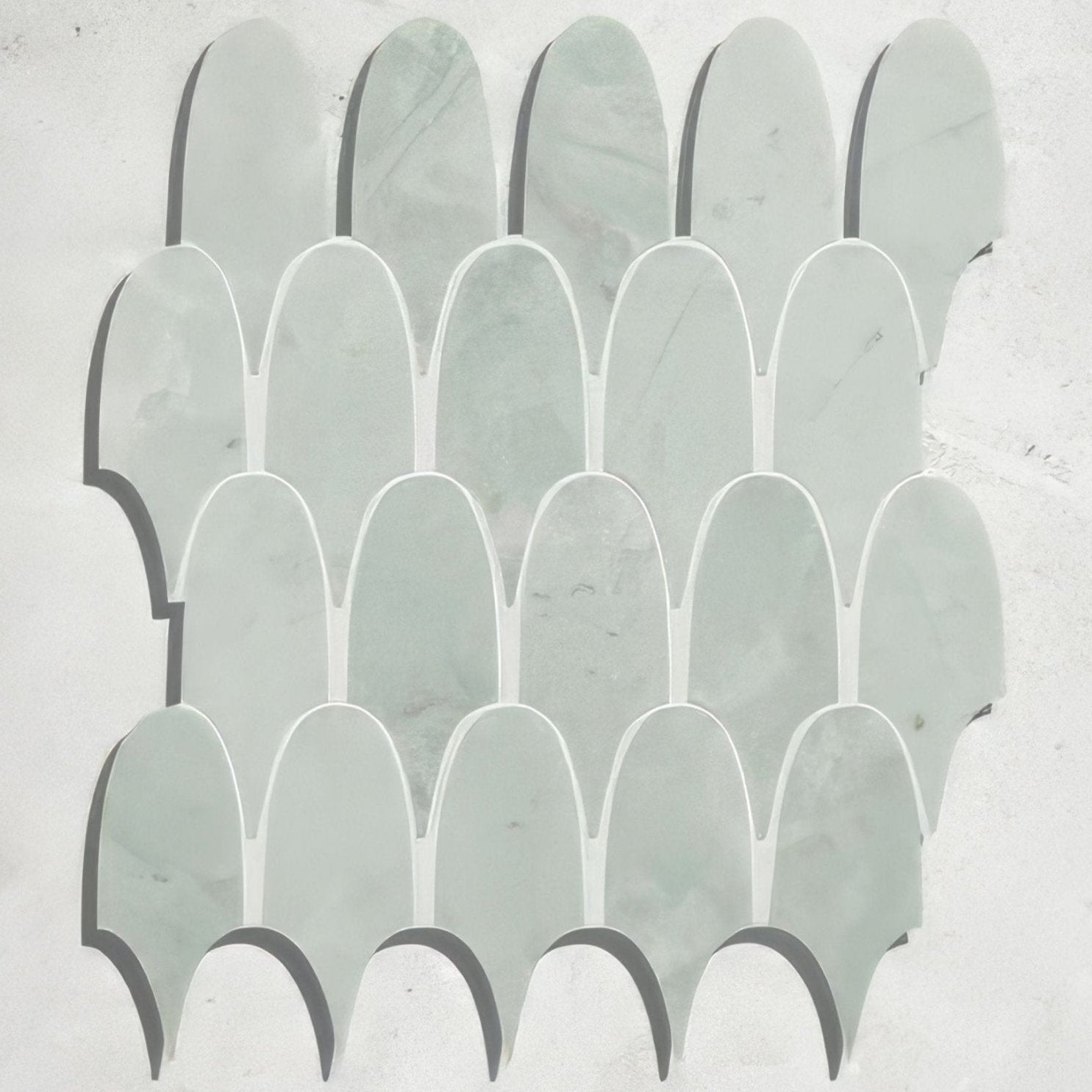 East java hummingbird marble plume mosaic light green fish scale marble tiles with subtle veining and polished finish