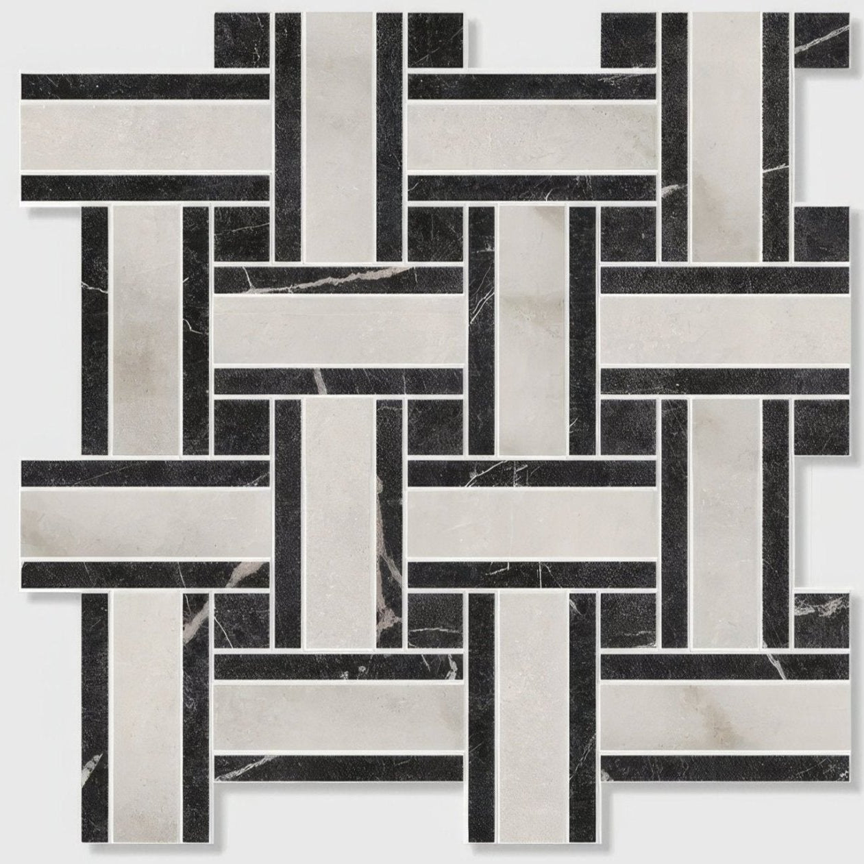 Black and white marble basketweave mosaic tile in porcelain east village bianco for stylish flooring and walls
