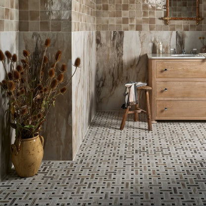 East Village Porcelain Basketweave Mosaic Oro