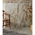 East Village porcelain wall tiles in beige and gray marble effect with natural veining 60 by 120 centimeters