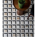 Black and white marble geometric pattern on east village porcelain quadrant mosaic oro floor tile