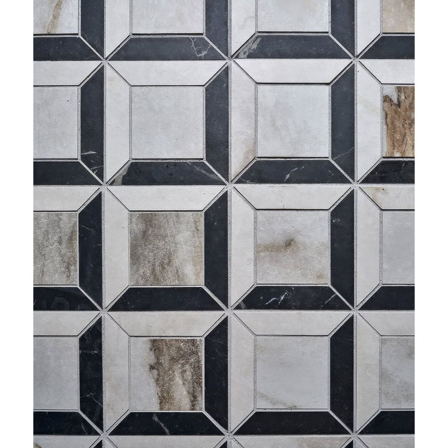 Black and white geometric pattern east village porcelain quadrant mosaic tile made of marble for flooring and walls