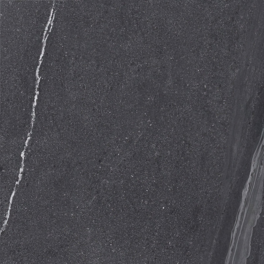 Dark gray eastford anthracite matt porcelain stone tile with subtle white veining for flooring and walls