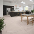 Beige marble-effect eastford mink matt porcelain kitchen floor tiles with subtle veining in a matt finish