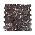 Rosso Levanto honed marble mosaic sheet of rustic edge squares in deep oxblood red with white veining