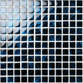 Eden glass mosaic glossy blue and black tile with swirling iridescent glass patterns for decorative use