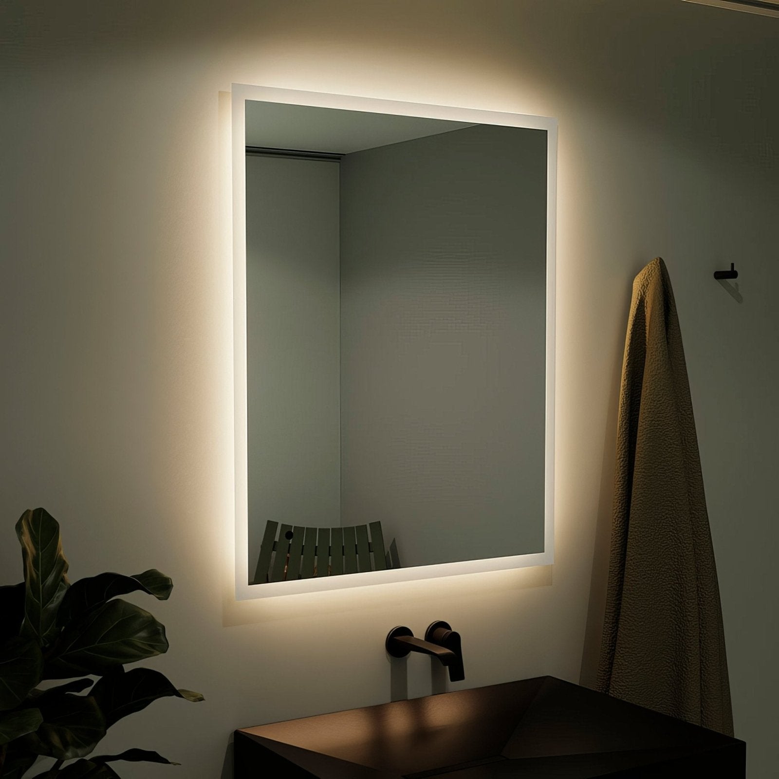 Edison rectangular mirror 120 frameless led mirror with integrated lighting around its perimeter for bathroom use