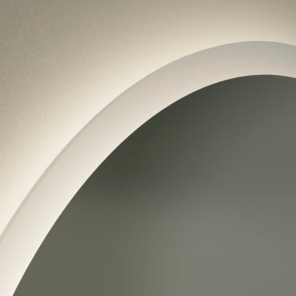 A sleek curved white molding transitioning between two toned walls featured near the edison round mirror 60cm