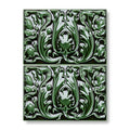 Deep emerald green ceramic tiles edwardian acanthus caledonian with intricate raised art nouveau floral and leaf patterns