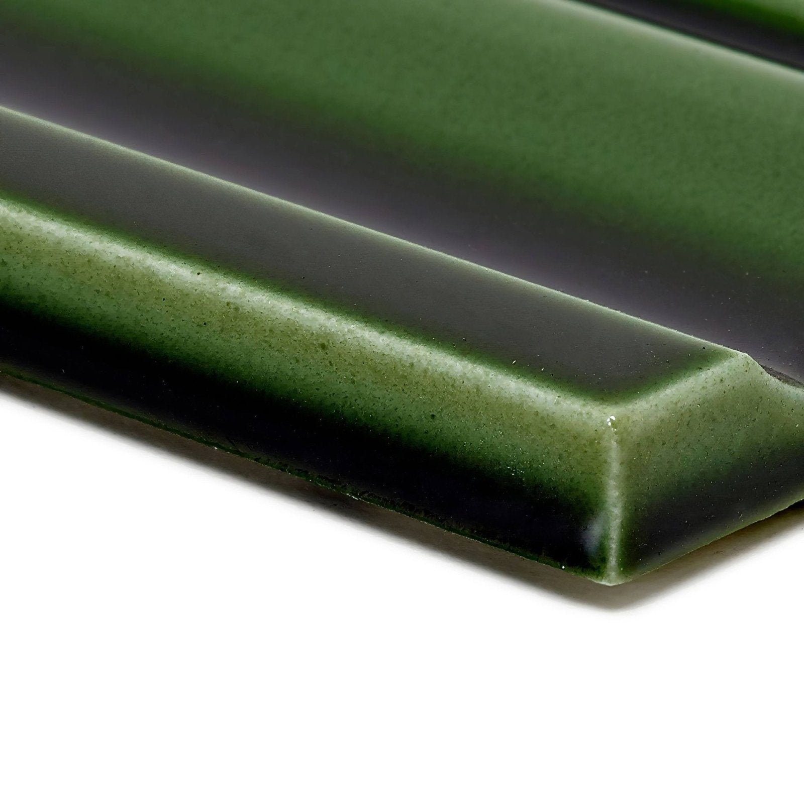 Edwardian Caledonian dado dark green ceramic tile with glossy textured surface and beveled edges for wall decoration