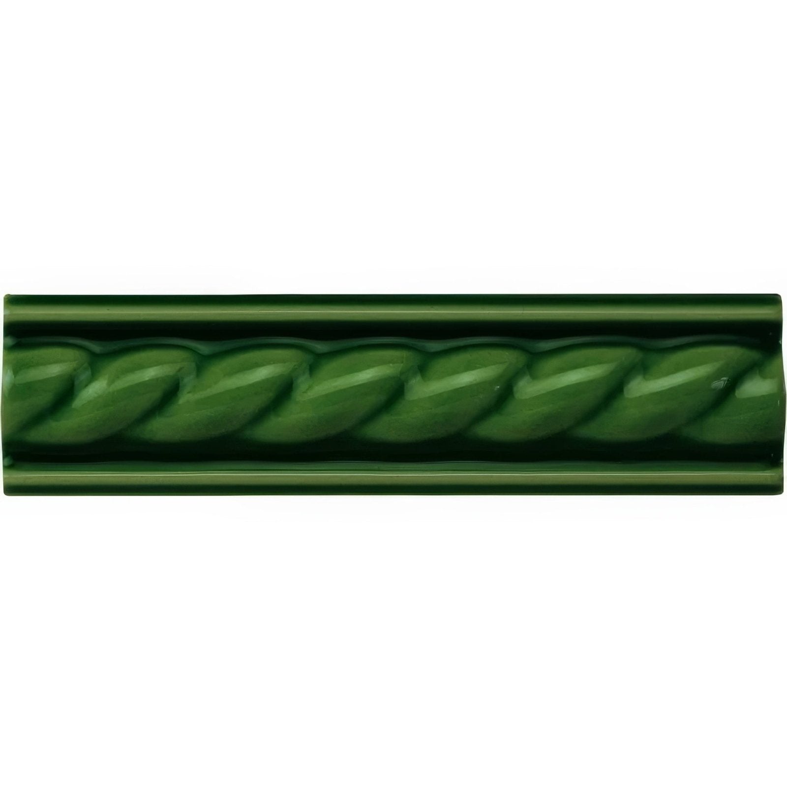 Dark green ceramic tile with twisted rope design in edwardian green rope moulding style for decorative use