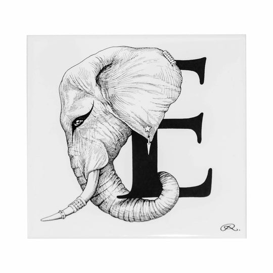 Rory Dobner E – Elephant with Earrings Alphabet Tile - Ceramic