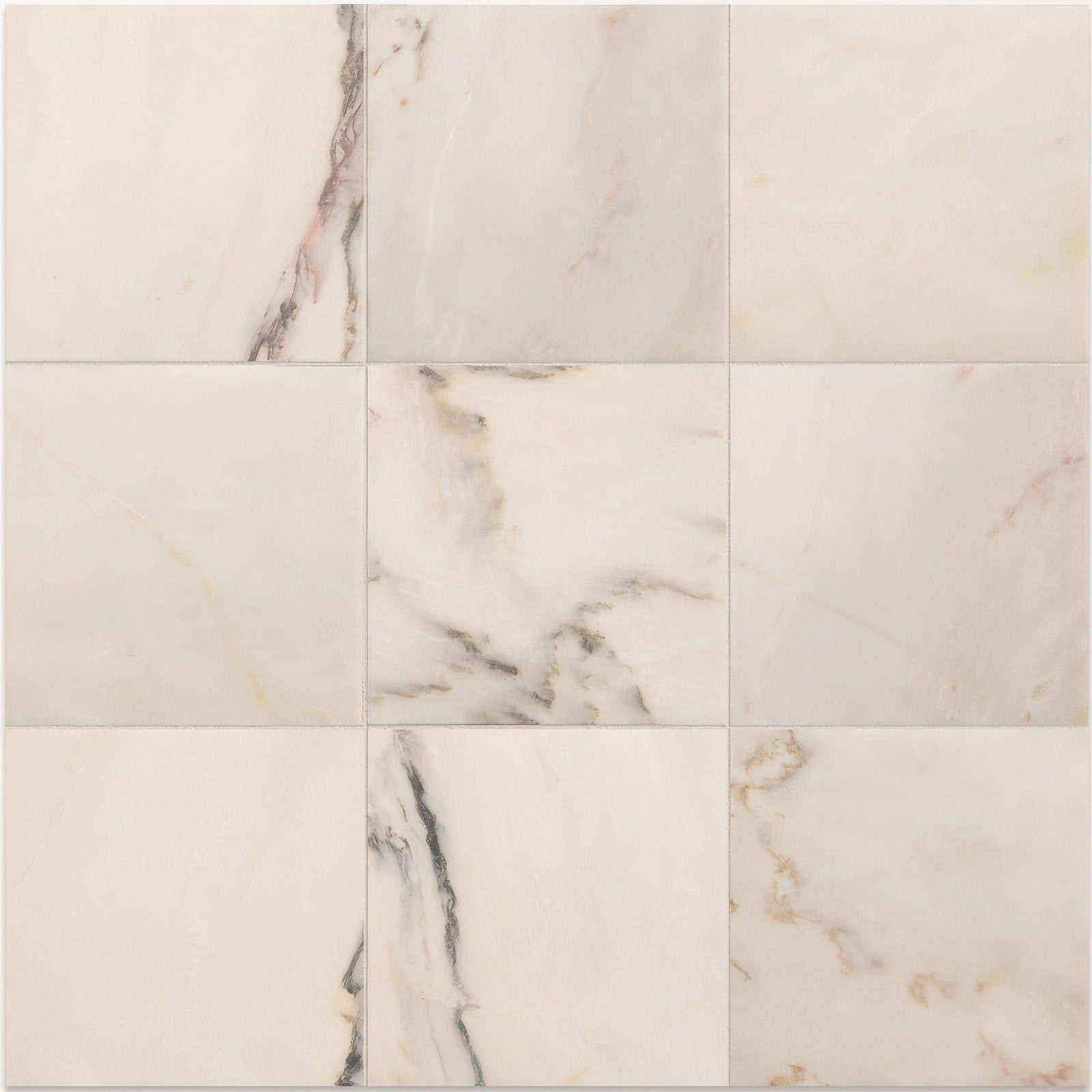 Cream-colored elixir marble cashmere honed tiles with subtle gray and beige veining for elegant interior flooring