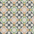 Geometric patterned tile eltham carnation pink with repeating black and white diamond design and yellow green accents