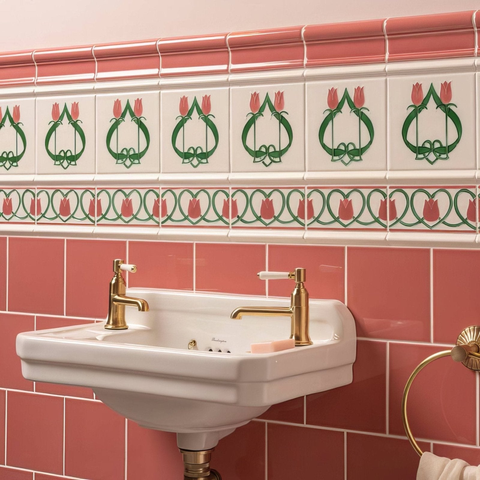 Elysée Border on Vintage White in a bathroom setting