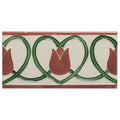 Rectangular ceramic tile elysée border on vintage white with cream background and red tulips in green heart outlines