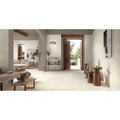 Elysian Mediterranea brushed cream-colored matte ceramic floor tiles with subtle texture and clean edges 80 x 80cm