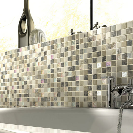 Emperador Cream Glass & Stone Mix Mosaic 23 x 23mm