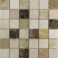 Beige and brown emperador mix polished marble mosaic tile with natural veining patterns for elegant surfaces