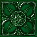 Deep emerald green ceramic empress beatrice malachite tile with raised floral relief design