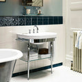 White ceramic pedestal sink empress beatrice tourmaline with polished chrome legs and matching chrome faucet