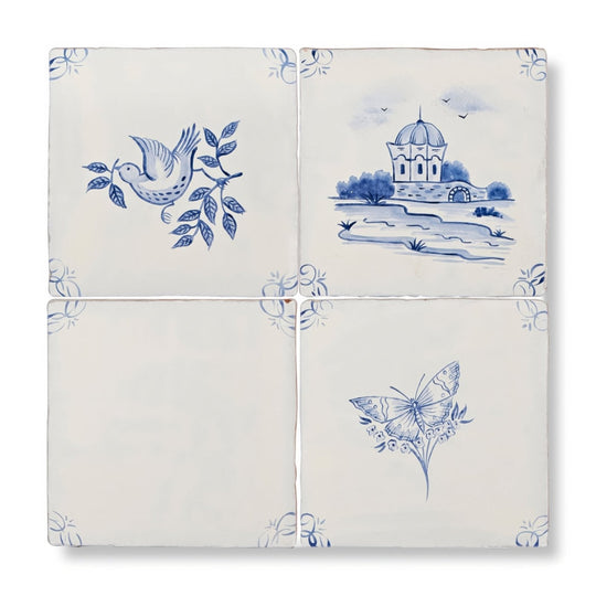 English Delft Butterfly 1 Blue Gloss Tile - alternate view