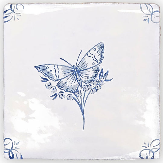 English Delft Butterfly 1 Blue Gloss Tile