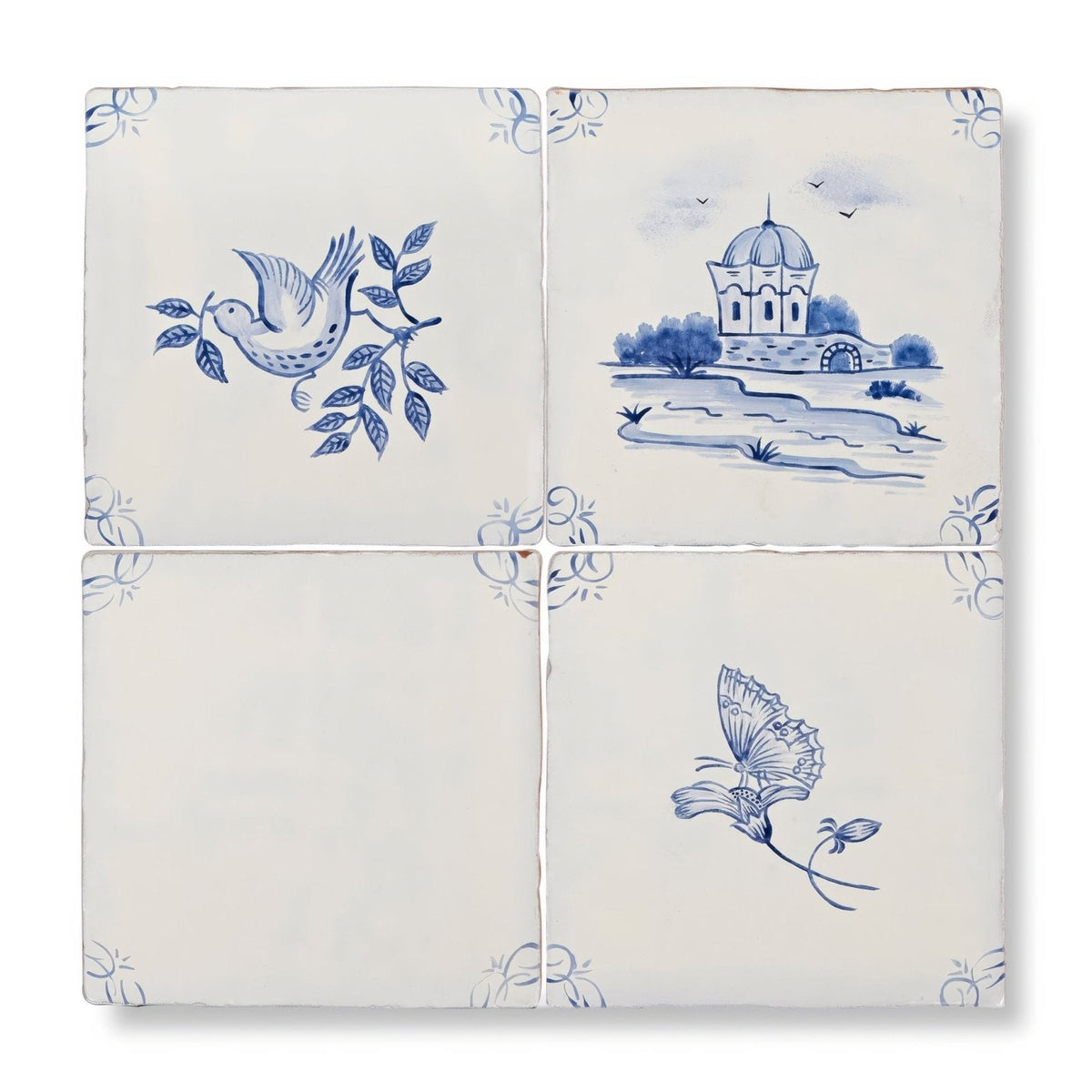 English Delft Butterfly 2 Blue Gloss Tile – detail view 2
