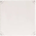 Off-white ceramic English Delft charcoal corners plate with subtle gray floral patterns in each corner