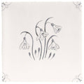 A square off-white ceramic tile with a delicate gray hand-painted snowdrop design from english delft charcoal snowdrop collection