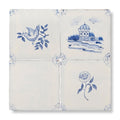 Set of four square english delft peony blue gloss ceramic tiles with hand-painted traditional dutch cobalt motifs