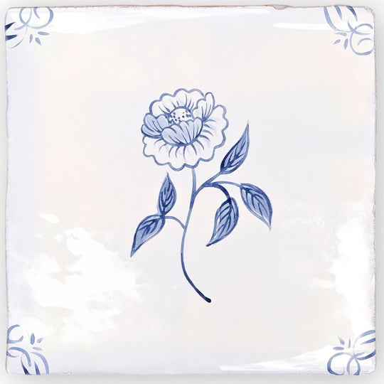 English Delft Peony Blue Gloss Tile