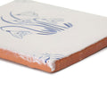 English Delft snowdrop blue gloss tile of white ceramic with blue floral design and terracotta edge